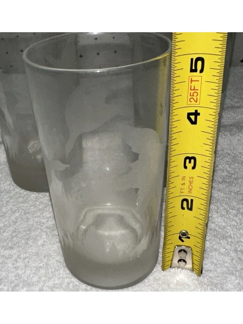 Vintage Etched Frosted Glass Flying Game Bird Drinking Glasses Set Of 3